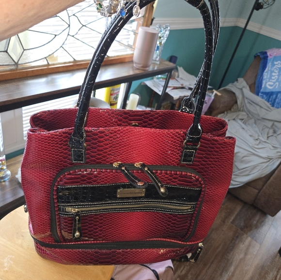SAMANTHA BROWN - TOTE- Weekender - elegant Red and Black Croc Embossed Gold - Picture 7 of 16